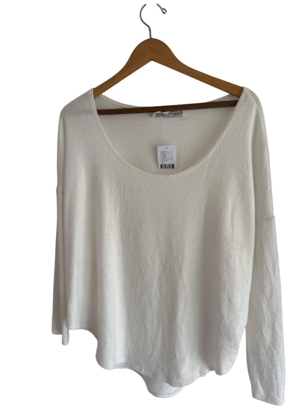 Project Social T White Long Sleeve Scoop Neck Top Medium Rayon Blend